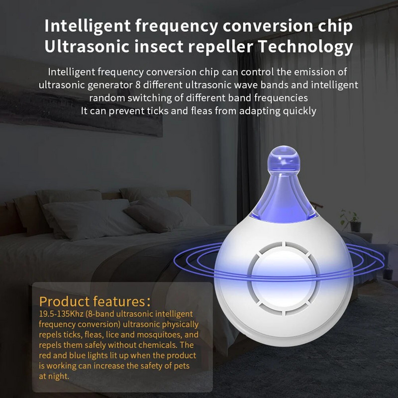 USB-taaslaetav ultraheli kahjuritõrje kirbupuugi täidetõrjevahend putukatõrjevahend kassikoerte lemmikloomade tarvikutele