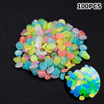 100 buc. Pietre luminoase decor pentru grădină, pietricele decorative care strălucesc în întuneric, pentru exterior, pentru acvariu, accesorii pentru acvariu