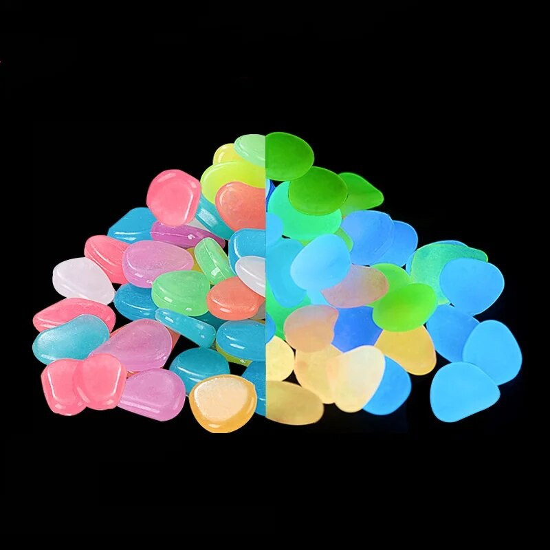 50/100Pcs Glow in the Dark Garden Βότσαλο για πεζοδρόμιο Κήπος Βεράντα Χλοοτάπητα Κήπος Αίθριο Δεξαμενή ψαριών Ενυδρείο Διακόσμηση Glow Stone