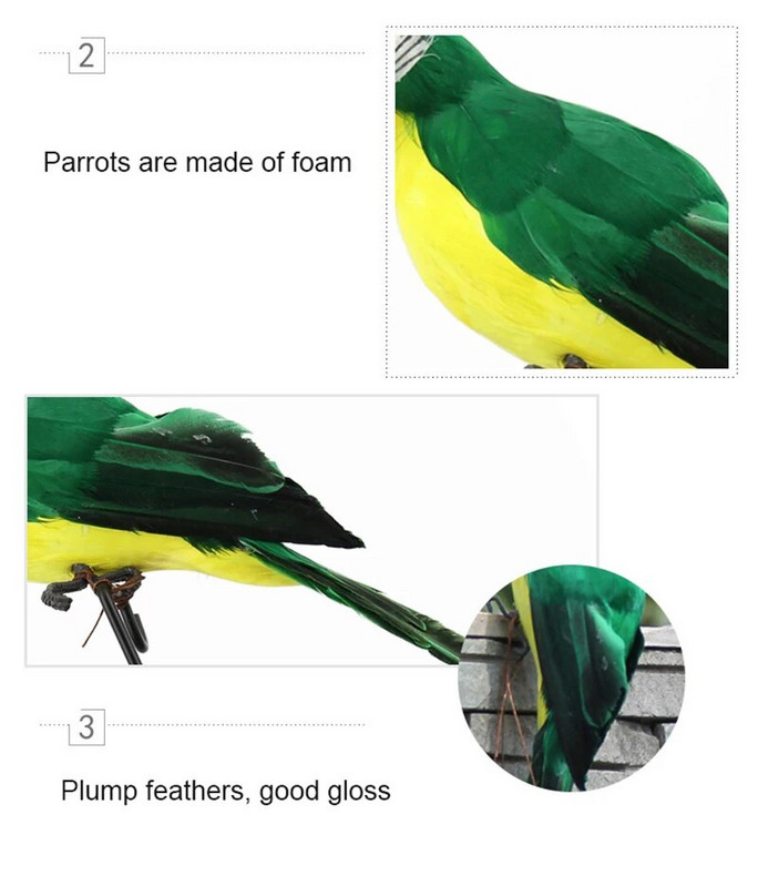 25 cm/35 cm plunksnų modeliavimas papūga ara langas sodo dekoravimas paukščių putplasčio namų dekoravimo menas netikras paukštis