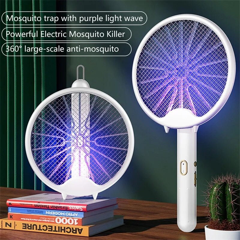 2-u-1 muholovka, električni reket, punjivi reket za uništavanje insekata, prijenosna sklopiva zamka za ubijanje komaraca za kućnu spavaću sobu i terasu