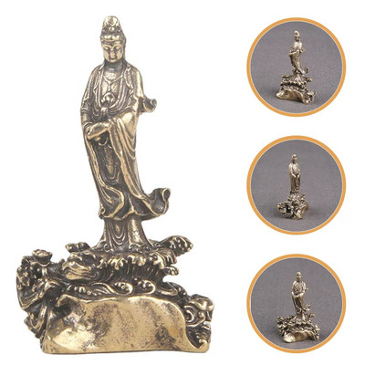 Quan Yin figura sárgaréz Buddha szobor Kuan Yin buddhista szobor Kwan Yin istennő Irgalmasság Együttérzés szobor Fengshui dekoráció