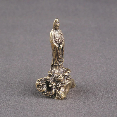 Figurină Quan Yin Statuie din alamă Buddha Kuan Yin Sculptură budistă Kwan Yin Zeiță Compasiune Sculptură Fengshui Decor