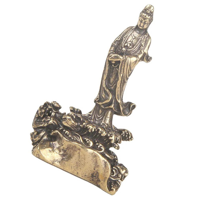 Figurină Quan Yin Statuie din alamă Buddha Kuan Yin Sculptură budistă Kwan Yin Zeiță Compasiune Sculptură Fengshui Decor
