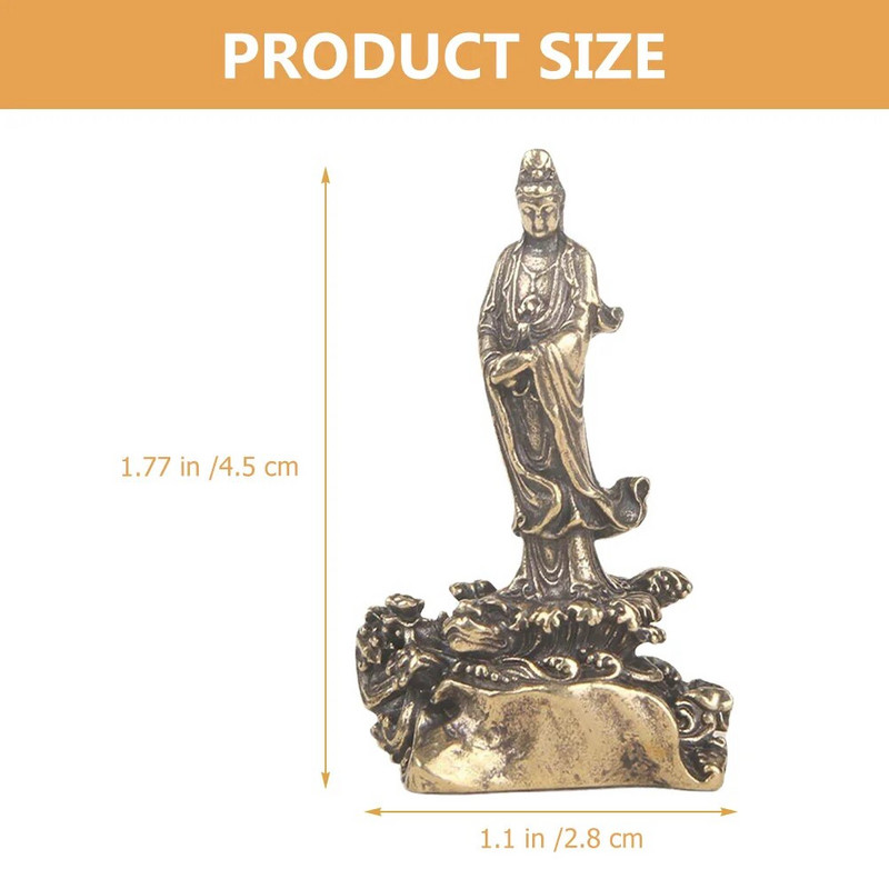 Figurină Quan Yin Statuie din alamă Buddha Kuan Yin Sculptură budistă Kwan Yin Zeiță Compasiune Sculptură Fengshui Decor