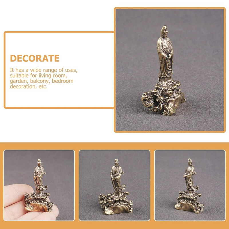Figurină Quan Yin Statuie din alamă Buddha Kuan Yin Sculptură budistă Kwan Yin Zeiță Compasiune Sculptură Fengshui Decor