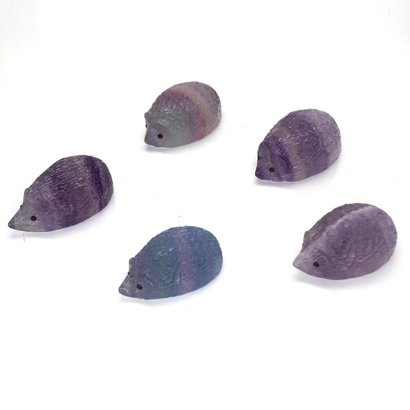 1,2"-es mini sündisznó szobor természetes kőből, fluoritból faragott otthoni dekoráció gyógyító kristály Reiki figura drágakövek dísz ajándék 1 db