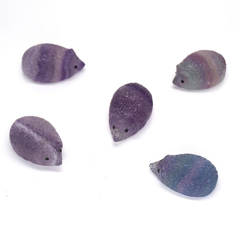 1,2"-es mini sündisznó szobor természetes kőből, fluoritból faragott otthoni dekoráció gyógyító kristály Reiki figura drágakövek dísz ajándék 1 db