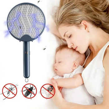 USB акумулаторна ракета Flycatcher Raquete Mosquito Racket Chargeable Fly Zapper Mosquito Killer Lamp USB Electric Foldable Racket