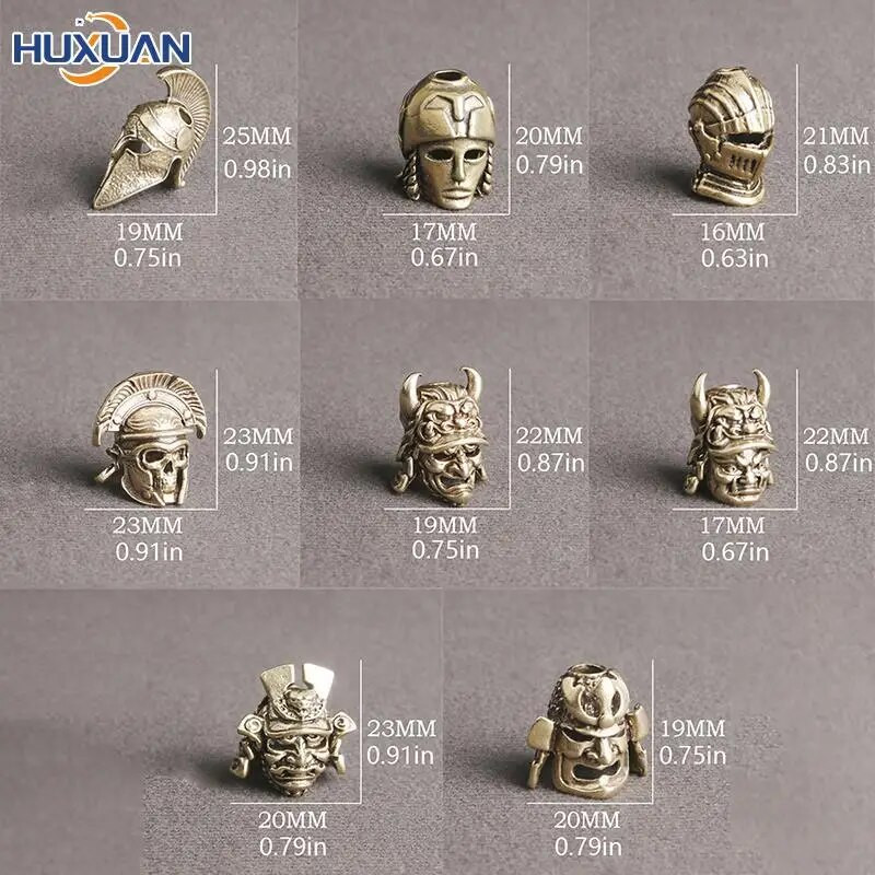 1 vnt žalvario vintažinio samurajų šalmo peilio karoliukai austi virvelių pakabučiai lauko EDC skėčio virvė žalvario „pasidaryk pats“ priedai