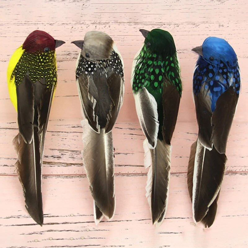 Dirbtinės plunksnos paukščių sodas gėlių dekoravimas paukščių putplasčio plunksnų gaminiai netikros žvirblio miniatiūrinės figūrėlės Ornamento dekoras