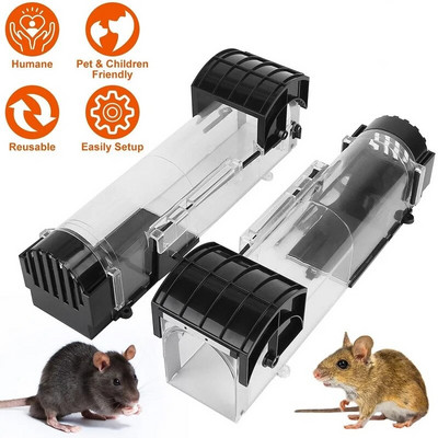 Интелигентен самозаключващ се капан за мишки Безопасен твърд прозрачен битов уловител за мишки Пластмасов хуманен вътрешен капан за плъхове на открито за многократна употреба