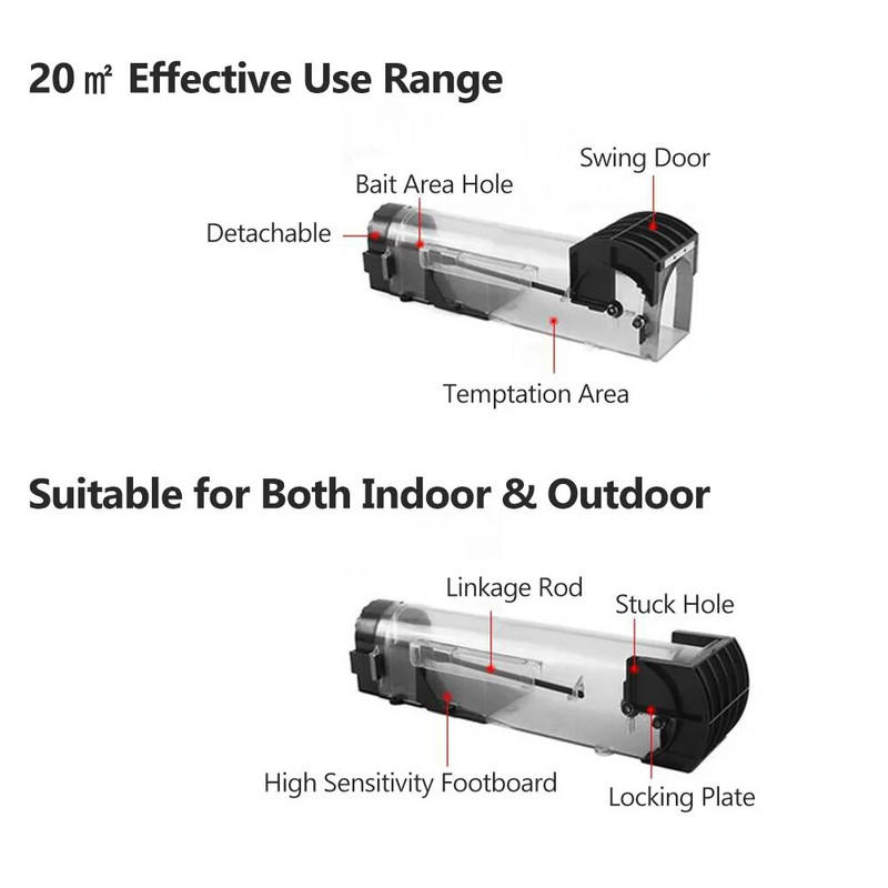 Išmanusis savaime užsifiksuojantis pelių gaudyklė Saugus tvirtas skaidrus buitinis pelės gaudyklė plastikinis daugkartinis humaniškas vidaus lauko žiurkių gaudyklė