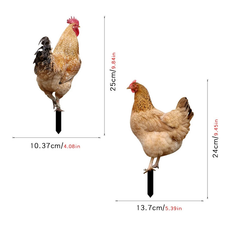 Simulare Statuie Animală Acrilic Păsări Găină Fermă Sculptură Grădină Statui Curte Inserare țăruși de pui Decorare în aer liber