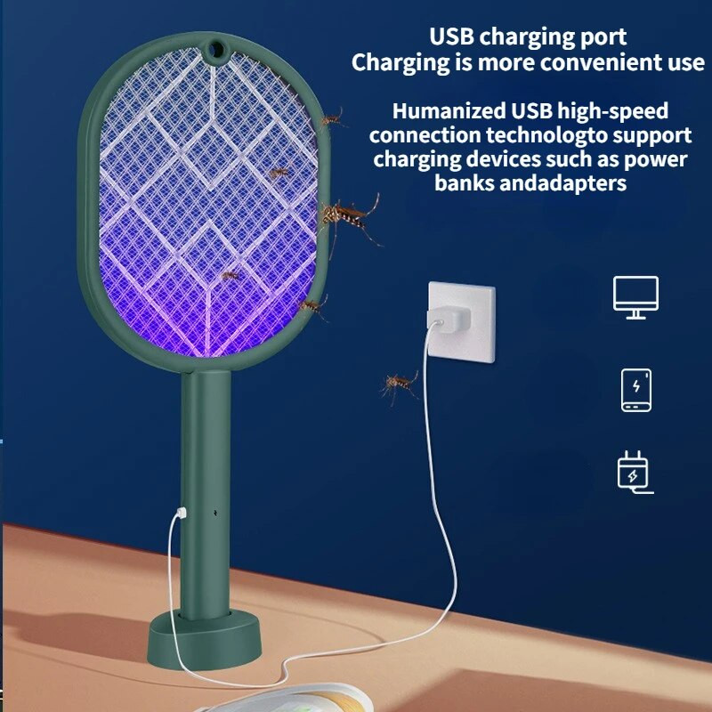Naujas 2 viename elektrinis vabzdžių raketinis gaudiklis, USB įkraunamas vasaros uodų svaidiklis, žudantis musių vabzdžių gaudyklė