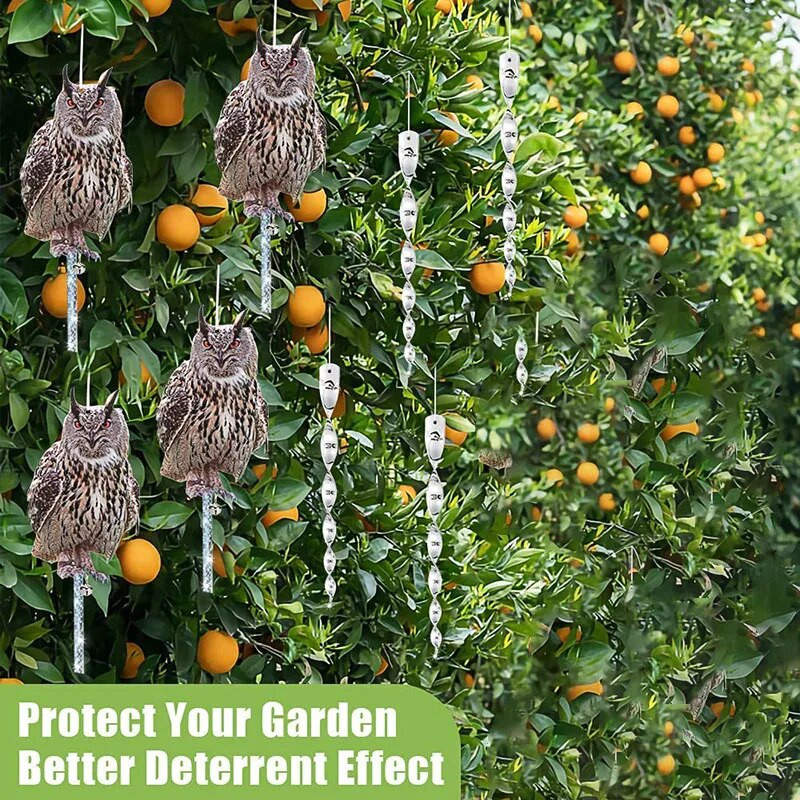 Noul acrilic pentru respingere pentru păsări de bufniță falsă, reflectă lumina puternică pentru decorarea suspendată, ține păsările departe Instrumente pentru grădină în aer liber