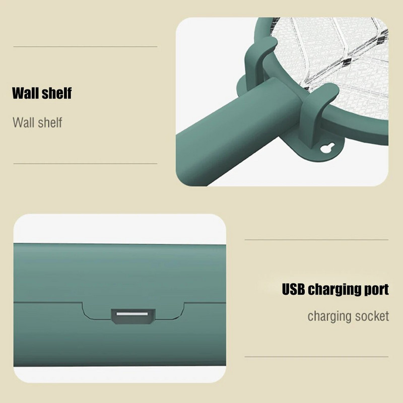 Rankinė įkraunama teniso raketė nuo uodų gaudyklės lemputė elektrinė musių svaidyklė, saugos tinklelis belaidis dėklas vasaros badmintonui