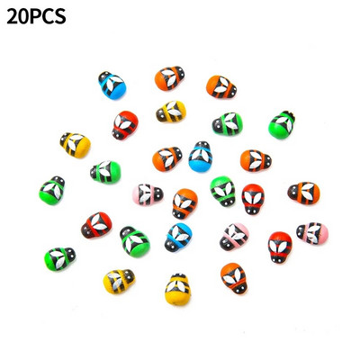 20/50/100 vnt Spalvingi bičių mediniai 3D lipdukai Mikro kraštovaizdis Lipnūs boružės sodo vazoniniai dekoro namų sodo papuošalai