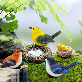 Figurină de simulare de păsări din rășină, model animal, statuie drăguță de grădină artificială, cuib de păsări, peisaj în miniatură, decorare bonsai