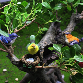 Фигурка за симулация на птица от смола, модел на животно, сладка изкуствена градинска статуя, птиче гнездо, миниатюрен пейзаж, декорация от бонсай