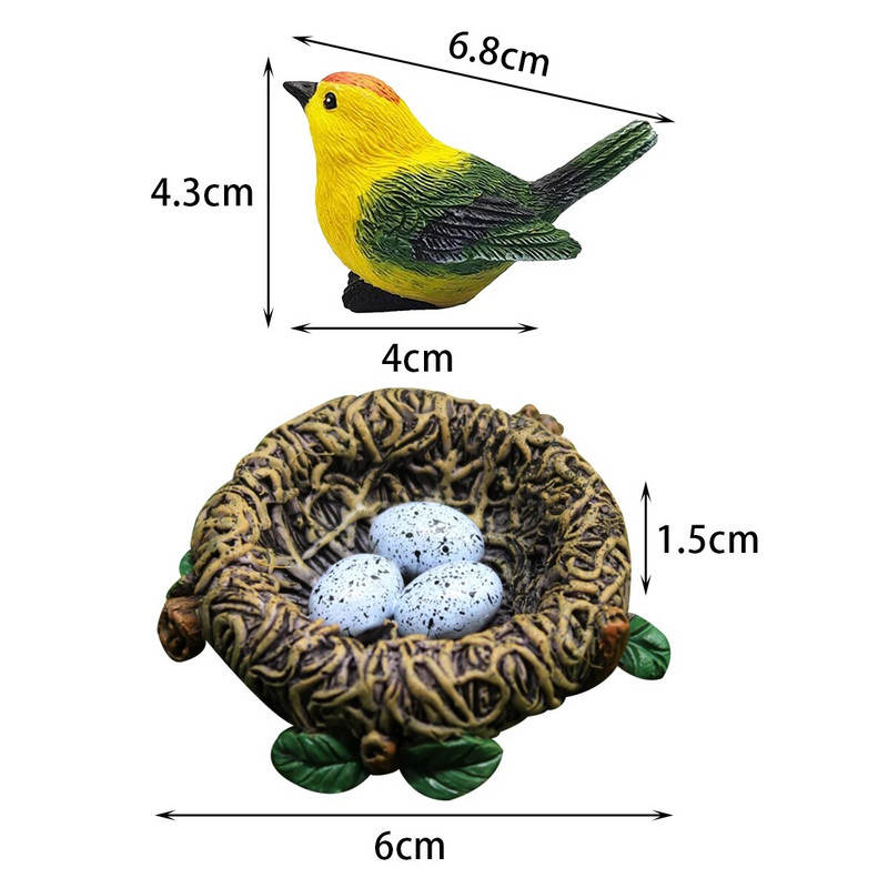Dervos paukščių modeliavimo figūrėlė, gyvūno modelis, miela dirbtinė sodo statula, paukščių lizdas, miniatiūrinis peizažas, bonsai dekoravimas