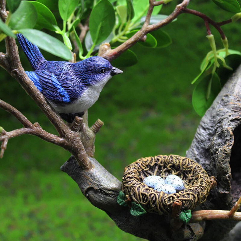 Dervos paukščių modeliavimo figūrėlė, gyvūno modelis, miela dirbtinė sodo statula, paukščių lizdas, miniatiūrinis peizažas, bonsai dekoravimas