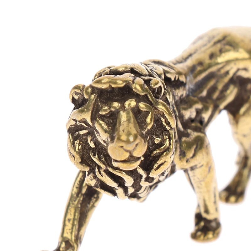 Mini liūto liejimo gyvūno figūrėlė Retro stiliaus metalo skulptūra darbalaukio apdaila