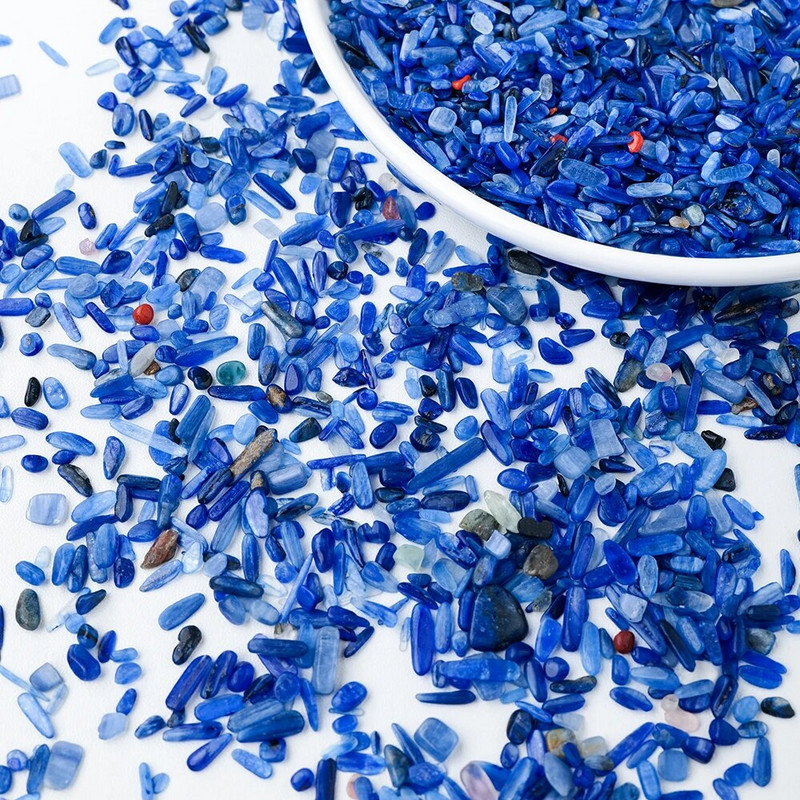 3-5mm 50g/maišelis Natūralus krištolinis akmuo kianitas krištolo drožlės Mini gydomieji žaliaviniai mineralai Žvyras sodo žuvų rezervuarams dekoratyvinis akmuo