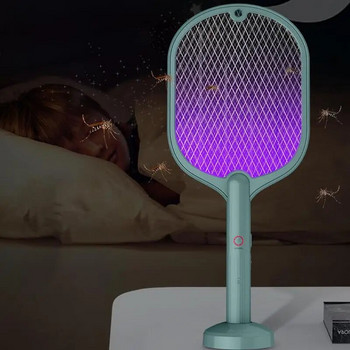 Electric Fly Swatter 3000V Rechargeable Electric Insect Zapper Racket 2 in 1 Inhaled Photocatalyst Fly Trap UV Light Fly Trap