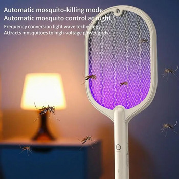Електрическа мухобойка 3000V акумулаторна електрическа ракета за насекоми 2 в 1 фотокатализатор за вдишване Капан за мухи UV светлина Капан за мухи