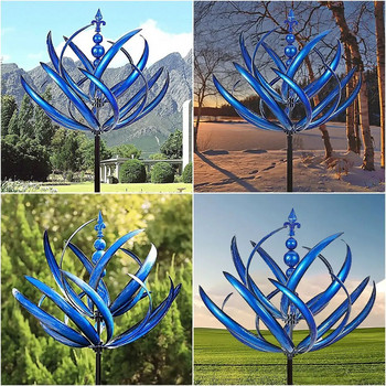 Harlow Wind Spinner Metal Windmill 3D Wind Powered Kinetic Sculpture Lawn Metal Wind Solar Spinners Διακόσμηση αυλής και κήπου