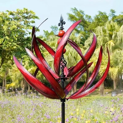 Harlow Wind Spinner Moara de vânt din metal Sculptură cinetică alimentată de vânt 3D Peluză Metal Wind Solar Spinners pentru curte și grădină