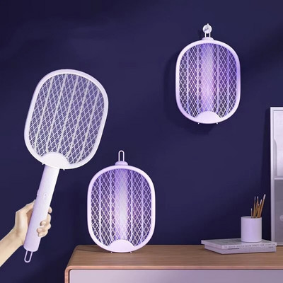 4In1 Сгъваема електрическа мухобойка Капан за унищожаване на комари USB акумулаторна ракета против комари Убиец на насекоми с UV светлина