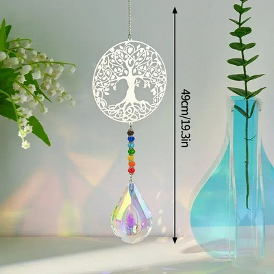 Pandantiv de cristal Prisme de captare a soarelui Arborele vieții colorat DIY perdele pentru fereastră cu lanț de decorare agățată Catch Sun Colgantes De Viento