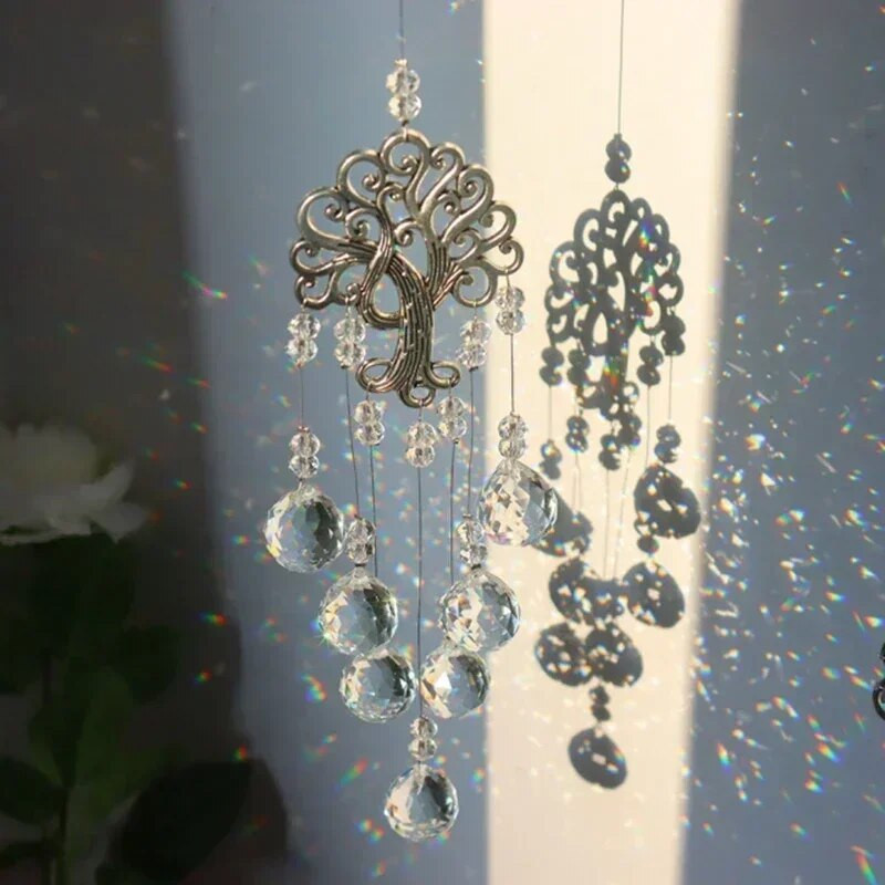 Κρυστάλλινο κρεμαστό Sun Catcher Prisms Life Tree Πολύχρωμο DIY Παράθυρο με αλυσίδα Κουρτίνες Κρεμαστά Διακόσμηση Catch Sun Colgantes De Viento