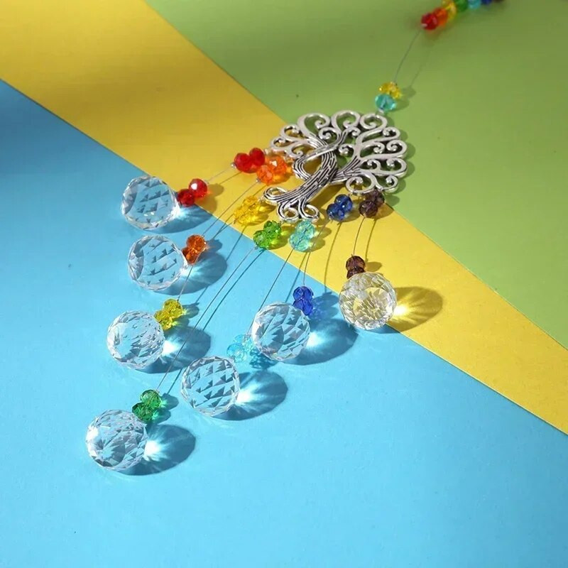 Κρυστάλλινο κρεμαστό Sun Catcher Prisms Life Tree Πολύχρωμο DIY Παράθυρο με αλυσίδα Κουρτίνες Κρεμαστά Διακόσμηση Catch Sun Colgantes De Viento