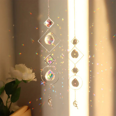 Wind Chime Crystal diamond Light Catcher Висящи орнаменти Призми Кръгла рамка Висулка Бижута Завеси Осветителна топка Домашен декор