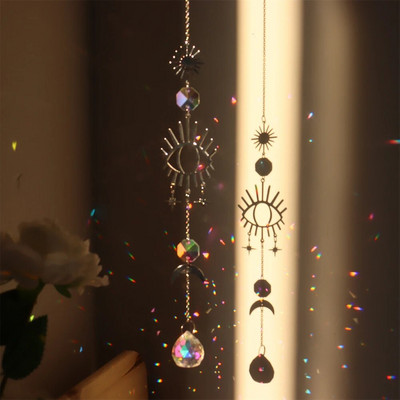 Clopoțel de vânt Cristal diamant Captor de lumină Ornamente agățate Prisme Cadru rotund Pandantiv Bijuterii Perdele Minge de iluminat Decor acasă
