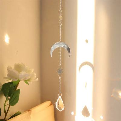 Clopoțel de vânt Cristal diamant Captor de lumină Ornamente agățate Prisme Cadru rotund Pandantiv Bijuterii Perdele Minge de iluminat Decor acasă