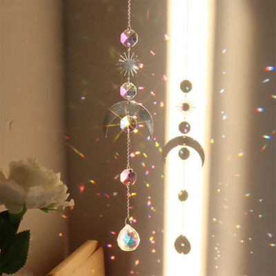Clopoțel de vânt Cristal diamant Captor de lumină Ornamente agățate Prisme Cadru rotund Pandantiv Bijuterii Perdele Minge de iluminat Decor acasă