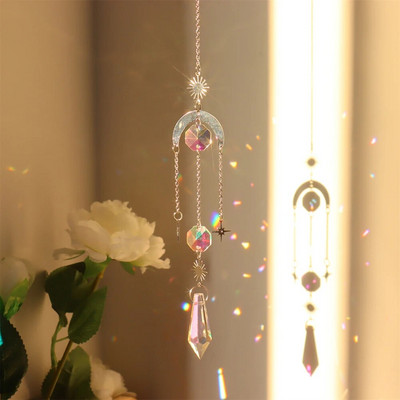 Clopoțel de vânt Cristal diamant Captor de lumină Ornamente agățate Prisme Cadru rotund Pandantiv Bijuterii Perdele Minge de iluminat Decor acasă