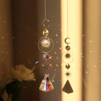 Clopoțel de vânt Cristal diamant Captor de lumină Ornamente agățate Prisme Cadru rotund Pandantiv Bijuterii Perdele Minge de iluminat Decor acasă