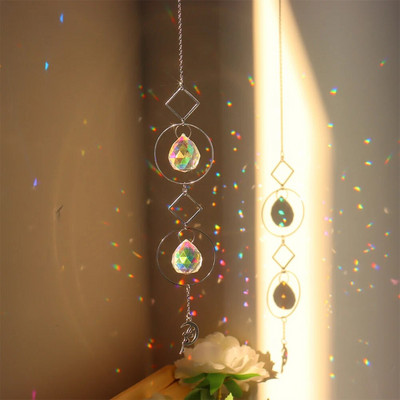 Clopoțel de vânt Cristal diamant Captor de lumină Ornamente agățate Prisme Cadru rotund Pandantiv Bijuterii Perdele Minge de iluminat Decor acasă
