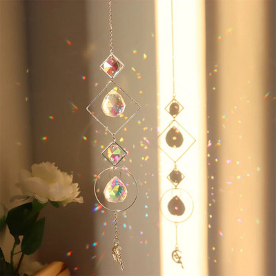 Clopoțel de vânt Cristal diamant Captor de lumină Ornamente agățate Prisme Cadru rotund Pandantiv Bijuterii Perdele Minge de iluminat Decor acasă