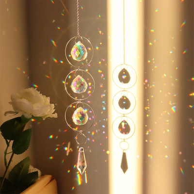 Clopoțel de vânt Cristal diamant Captor de lumină Ornamente agățate Prisme Cadru rotund Pandantiv Bijuterii Perdele Minge de iluminat Decor acasă