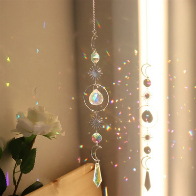 Clopoțel de vânt Cristal diamant Captor de lumină Ornamente agățate Prisme Cadru rotund Pandantiv Bijuterii Perdele Minge de iluminat Decor acasă