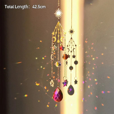 Drvo života Ahat Mjesec Suncatcher Kristalni privjesak Prizme Dugine vjetrene zvona za kućni vrt Prozor Božićno drvce Dekoracija