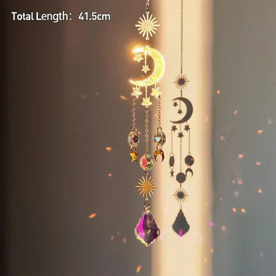 Drvo života Ahat Mjesec Suncatcher Kristalni privjesak Prizme Dugine vjetrene zvona za kućni vrt Prozor Božićno drvce Dekoracija