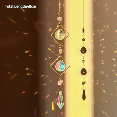 Drvo života Ahat Mjesec Suncatcher Kristalni privjesak Prizme Dugine vjetrene zvona za kućni vrt Prozor Božićno drvce Dekoracija