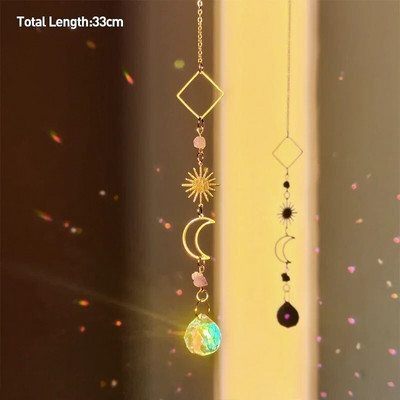 Drvo života Ahat Mjesec Suncatcher Kristalni privjesak Prizme Dugine vjetrene zvona za kućni vrt Prozor Božićno drvce Dekoracija